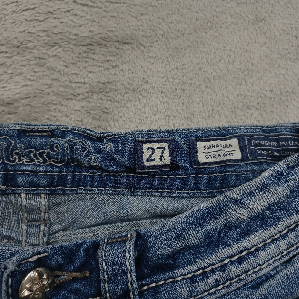 Miss Me Jeans Womens 27 Blue Denim Straight Pockets Rhinestones - Picture 4 of 10